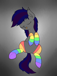 Size: 1536x2048 | Tagged: safe, artist:php142, oc, oc only, oc:firestarter, bat pony, pony, :p, clothes, commission, cute, eyes closed, fangs, female, gradient background, rainbow socks, silly, sleeping, socks, solo, striped socks, tongue out