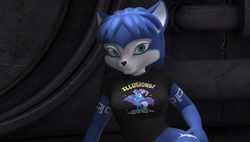 Size: 1449x822 | Tagged: safe, artist:daymond42, trixie, g4, 3d, barely pony related, clothes, krystal, shirt, star fox, star fox adventures, star fox: assault, t-shirt
