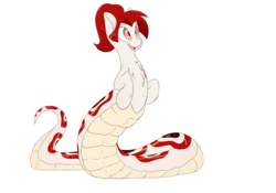 Size: 5000x3500 | Tagged: safe, artist:fluffyxai, oc, oc only, oc:kayla, lamia, original species, chest fluff, commission, ponytail, simple background, smiling, snake tail, solo, tail, transparent background