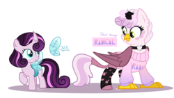 Size: 2999x1696 | Tagged: safe, artist:strawberry-spritz, changeling, griffon, changeling hybrid, choker, clothes, curly hair, floral head wreath, flower, magical lesbian spawn, offspring, parent:cheerilee, parent:gilda, parent:princess flurry heart, parent:queen chrysalis, parents:flurryalis, parents:gildalee, pastel goth, ripped stockings, simple background, sweater, transparent background, transparent wings