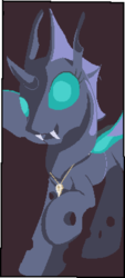 Size: 724x1608 | Tagged: safe, artist:dinexistente, oc, oc only, changeling, jewelry, limited palette, necklace, pixel art, raised hoof, simple background, smiling, solo