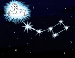 Size: 1290x1000 | Tagged: safe, artist:horsesplease, double diamond, g4, catasterism, constellation, flying, glowing, little dipper, paint tool sai, polaris, smiling, space, stars, unshorn fetlocks