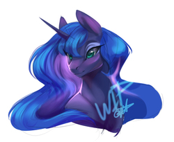Size: 475x389 | Tagged: safe, artist:rrusha, princess luna, alicorn, pony, g4, bust, female, mare, simple background, smiling, solo, white background, wip