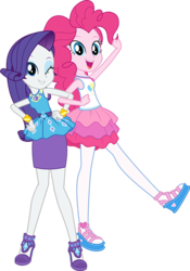 Size: 536x764 | Tagged: safe, pinkie pie, rarity, equestria girls, equestria girls series, g4, official, clothes, duo, one eye closed, simple background, transparent background, wink