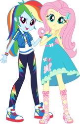 Size: 477x735 | Tagged: safe, fluttershy, rainbow dash, equestria girls, equestria girls series, g4, official, clothes, converse, dress, duo, feet, geode of fauna, geode of super speed, looking at you, magical geodes, photo, sandals, shoes, simple background, sneakers, transparent background