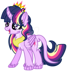Size: 1024x1084 | Tagged: safe, artist:bezziie, twilight sparkle, alicorn, pony, g4, alternate design, base used, chest fluff, crown, curved horn, digital art, female, fluffy, horn, jewelry, leonine tail, mare, rainbow power, regalia, simple background, solo, transparent background, twilight sparkle (alicorn), unshorn fetlocks