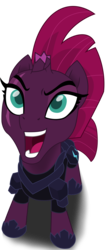 Size: 2334x5466 | Tagged: safe, artist:ejlightning007arts, tempest shadow, pony, unicorn, g4, my little pony: the movie, armor, broken horn, eye scar, female, horn, looking up, mare, open up your eyes, scar, simple background, singing, solo, transparent background, vector