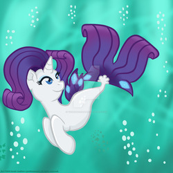 Size: 1024x1024 | Tagged: safe, artist:yoshimarsart, rarity, seapony (g4), g4, female, seaponified, seapony rarity, solo, species swap, underwater, watermark