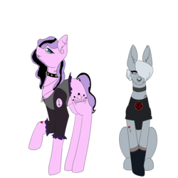 Size: 3000x3000 | Tagged: safe, artist:icicle-niceicle-1517, artist:snows-undercover, diamond tiara, silver spoon, earth pony, pony, g4, clothes, collaboration, collar, colored, cross, duo, dyed hair, dyed mane, ear piercing, earring, emo, eyeliner, eyeshadow, female, goth, high res, inverted cross, jewelry, lip piercing, makeup, mane dye, mare, necklace, nose piercing, nose ring, older, older diamond tiara, older silver spoon, pentagram, piercing, shirt, simple background, socks, spiked collar, t-shirt, tattoo, transparent background