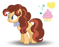 Size: 1024x826 | Tagged: safe, artist:ponycat-artist, oc, oc only, oc:lucy cake, earth pony, pony, base used, biography, bowtie, cutie mark, female, mare, next generation, offspring, parent:cheese sandwich, parent:pinkie pie, parents:cheesepie, simple background, solo, standing, transparent background