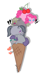 Size: 550x976 | Tagged: safe, artist:ponycat-artist, limestone pie, marble pie, maud pie, pinkie pie, earth pony, pony, g4, base used, blob ponies, cherry, chubbie, food, ice cream cone, pie pile, pie sisters, pony pile, siblings, simple background, sisters, tower of pony, transparent background