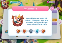 Size: 2048x1411 | Tagged: safe, gameloft, somnambula, pegasus, pony, g4, female, game, game screencap, introduction card, mare