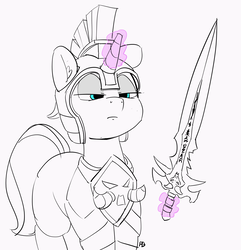 Size: 3468x3602 | Tagged: safe, artist:pabbley, shining armor, pony, unicorn, g4, armor, frostmourne, glowing horn, high res, horn, lich king, magic, male, partial color, solo, sword, telekinesis, warcraft, weapon, world of warcraft