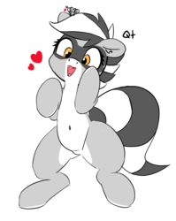 Size: 808x1013 | Tagged: safe, artist:pabbley, oc, oc only, oc:bandy cyoot, raccoon pony, belly button, bipedal, cute, pubic mound, solo