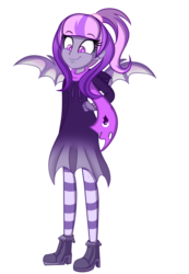 Size: 900x1300 | Tagged: dead source, safe, artist:wubcakeva, oc, oc only, oc:verne, equestria girls, g4, clothes, equestria girls-ified, fangs, female, hoodie, simple background, smiling, socks, solo, striped socks, transparent background
