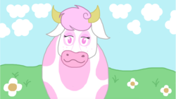 Size: 1161x651 | Tagged: safe, artist:cherry1cupcake, oc, oc only, cow, cloud, flower, grass, happy, horns, non-pony oc, solo