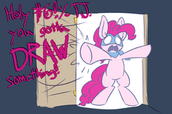 Size: 1500x1000 | Tagged: safe, artist:heir-of-rick, pinkie pie, earth pony, pony, g4, bipedal, censored, censored vulgarity, chalkzone, dialogue, female, grawlixes, mare, mask, snaponka, snappy pie, solo
