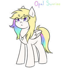 Size: 2962x3362 | Tagged: safe, artist:nero9, oc, oc only, oc:opal sunrise, pegasus, pony, beanbrows, colorful, cute, daaaaaaaaaaaw, eye clipping through hair, eyebrows, female, filly, high res, jewelry, necklace, ocbetes, solo