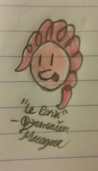 Size: 1407x2448 | Tagged: safe, artist:antique1899, pinkie pie, g4, cyrillic, derp, french, le, lined paper, ponk, quote, russian, tongue out, traditional art