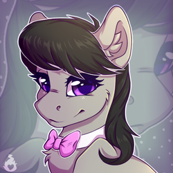 Size: 600x600 | Tagged: safe, artist:serenity, octavia melody, earth pony, pony, g4, background pony, bow, cute, female, looking at you, mare, simple background, smiling, solo, tavibetes