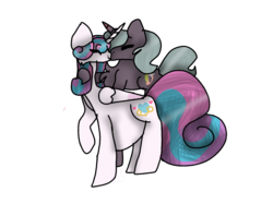 Size: 1200x899 | Tagged: safe, artist:redvelvet-isanoodle, princess flurry heart, oc, oc:shimmering glow, alicorn, pony, unicorn, g4, adult, canon x oc, couple, female, husband and wife, hyper, hyper pregnancy, kissing, male, married couple, multiple pregnancy, offspring, offspring shipping, older, parent:king sombra, parent:radiant hope, parents:hopebra, pregnant, shipping, simple background, straight, transparent background