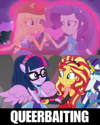 Size: 2048x2561 | Tagged: safe, applejack, rarity, sci-twi, sunset shimmer, twilight sparkle, equestria girls, equestria girls series, forgotten friendship, g4, my little pony equestria girls, female, high res, lesbian, op is a duck, op is trying to start shit, queerbaiting, ship:rarijack, ship:sci-twishimmer, ship:sunsetsparkle, shipping