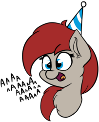 Size: 349x430 | Tagged: safe, artist:seafooddinner, oc, oc only, oc:ponepony, birthday, dialogue, female, gift art, happy, hat, mare, open mouth, simple background, solo, transparent background