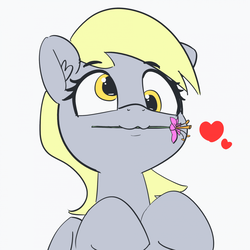 Size: 1280x1280 | Tagged: safe, artist:pabbley, derpy hooves, pony, g4, 30 minute art challenge, cute, derpabetes, female, flower, heart, mouth hold, solo