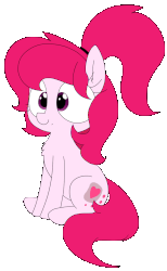 Size: 750x1214 | Tagged: safe, artist:wafflecakes, oc, oc only, oc:marshmallow, earth pony, pony, animated, female, funny, gif, mare, mlem, ponytail, silly, simple background, sitting, solo, tongue out, transparent background