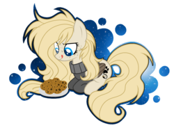 Size: 1024x753 | Tagged: safe, artist:mintoria, oc, oc only, oc:dusty, pegasus, pony, base used, clothes, cookie, female, food, licking, licking lips, mare, prone, simple background, solo, sweater, tongue out, transparent background