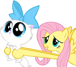 Size: 955x836 | Tagged: safe, artist:dantondamnark, fluttershy, cat, pegasus, pony, g4, may the best pet win, bow, holding, simple background, transparent background, vector