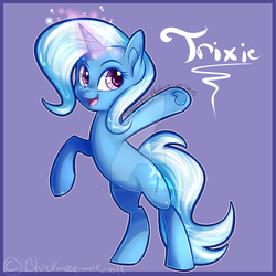 Size: 800x800 | Tagged: safe, artist:bluekazenate, trixie, pony, unicorn, g4, cute, diatrixes, female, mare, open mouth, smiling, solo, watermark