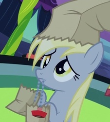 Size: 399x442 | Tagged: safe, screencap, derpy hooves, pony, g4, luna eclipsed, cropped, cute, derpabetes, female, oops my bad, paper bag wizard, solo