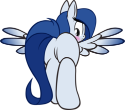 Size: 1176x1031 | Tagged: safe, artist:theeditormlp, oc, oc only, oc:dream catcher, pegasus, pony, blushing, butt, colored wings, colored wingtips, female, mare, plot, simple background, solo, transparent background
