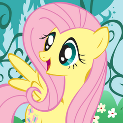 Size: 300x300 | Tagged: artist needed, safe, fluttershy, pegasus, pony, g4, cute, female, mare, open mouth, shyabetes, solo, spread wings, wings