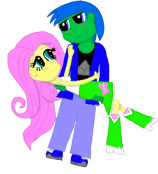 Size: 748x825 | Tagged: artist needed, safe, fluttershy, oc, equestria girls, g4, boots, canon x oc, clothes, female, male, shoes, simple background, skirt, socks, straight, transparent background