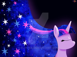 Size: 600x444 | Tagged: safe, artist:eliyora, twilight sparkle, alicorn, pony, g4, bust, ethereal mane, eyes closed, female, portrait, solo, starry mane, twilight sparkle (alicorn), watermark