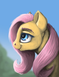 Size: 5100x6600 | Tagged: safe, artist:splatterpaint-donkey, fluttershy, pony, g4, absurd resolution, eyebrows, female, mare, profile, sky, smiling, solo