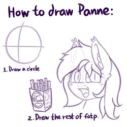 Size: 1024x1024 | Tagged: safe, artist:dsp2003, oc, oc:panne, bat pony, pony, bat pony oc, blushing, female, first you draw a circle, food, french fries, how to draw, how to draw an owl meme, ironic tutorial, looking at you, loss (meme), mare, meme, monochrome, open mouth, parody, sketch, that pony sure does love fries, tutorial