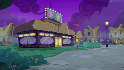 Size: 1920x1080 | Tagged: safe, screencap, g4, the maud couple, background house, building, diner, no pony, ponyville, restaurant, scenery, streetlight