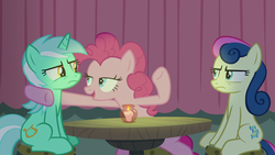 Size: 1920x1080 | Tagged: safe, screencap, bon bon, lyra heartstrings, pinkie pie, sweetie drops, g4, the maud couple