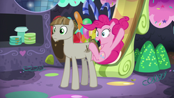 Size: 1920x1080 | Tagged: safe, screencap, mudbriar, pinkie pie, g4, the maud couple, party cave, slide