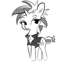 Size: 1650x1650 | Tagged: safe, artist:tjpones, rarity, pony, unicorn, g4, alternate hairstyle, chest fluff, clothes, ear fluff, female, grayscale, jacket, leather jacket, mare, monochrome, punk, raripunk, simple background, solo, white background