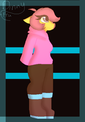 Size: 360x521 | Tagged: safe, artist:dinahthefluffyfoxx, scootaloo, oc, oc only, oc:ponytale scootaloo, anthro, comic:ponytale, g4, abstract background, clothes, female, hoodie, smiling, solo, standing