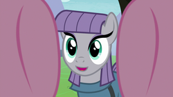 Size: 1920x1080 | Tagged: safe, edit, edited screencap, screencap, maud pie, pinkie pie, earth pony, pony, g4, the maud couple, first person view, hooves, inverted mouth, offscreen character, pov, smiling, when she smiles