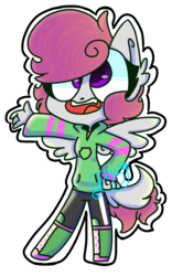 Size: 1144x1832 | Tagged: safe, artist:galaxypixies45, scootaloo, oc, oc only, oc:ponytale scootaloo, oc:susan, anthro, comic:ponytale, barely pony related, female, fusion, simple background, solo, transparent background
