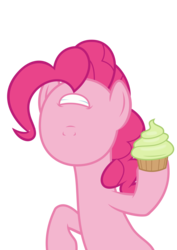 Size: 1388x1962 | Tagged: safe, artist:sollace, derpibooru exclusive, pinkie pie, earth pony, pony, g4, abomination, cupcake, female, food, not salmon, show accurate, simple background, smiling, solo, transparent background, vector, wat, xk-class end-of-the-world scenario