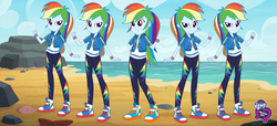 Size: 2304x1053 | Tagged: safe, rainbow dash, equestria girls, fashion photo booth, g4, my little pony equestria girls: better together, beach, converse, multeity, one of these things is not like the others, self paradox, shoes, sneakers
