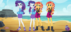Size: 2304x1053 | Tagged: safe, rarity, sunset shimmer, equestria girls, fashion photo booth, g4, my little pony equestria girls: better together, beach, duality