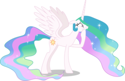 Size: 5000x3233 | Tagged: safe, artist:dashiesparkle edit, edit, edited edit, editor:slayerbvc, vector edit, princess celestia, alicorn, pony, celestial advice, g4, accessory-less edit, bare hooves, female, mare, missing accessory, overreacting, raised hoof, simple background, solo, transparent background, vector, worried